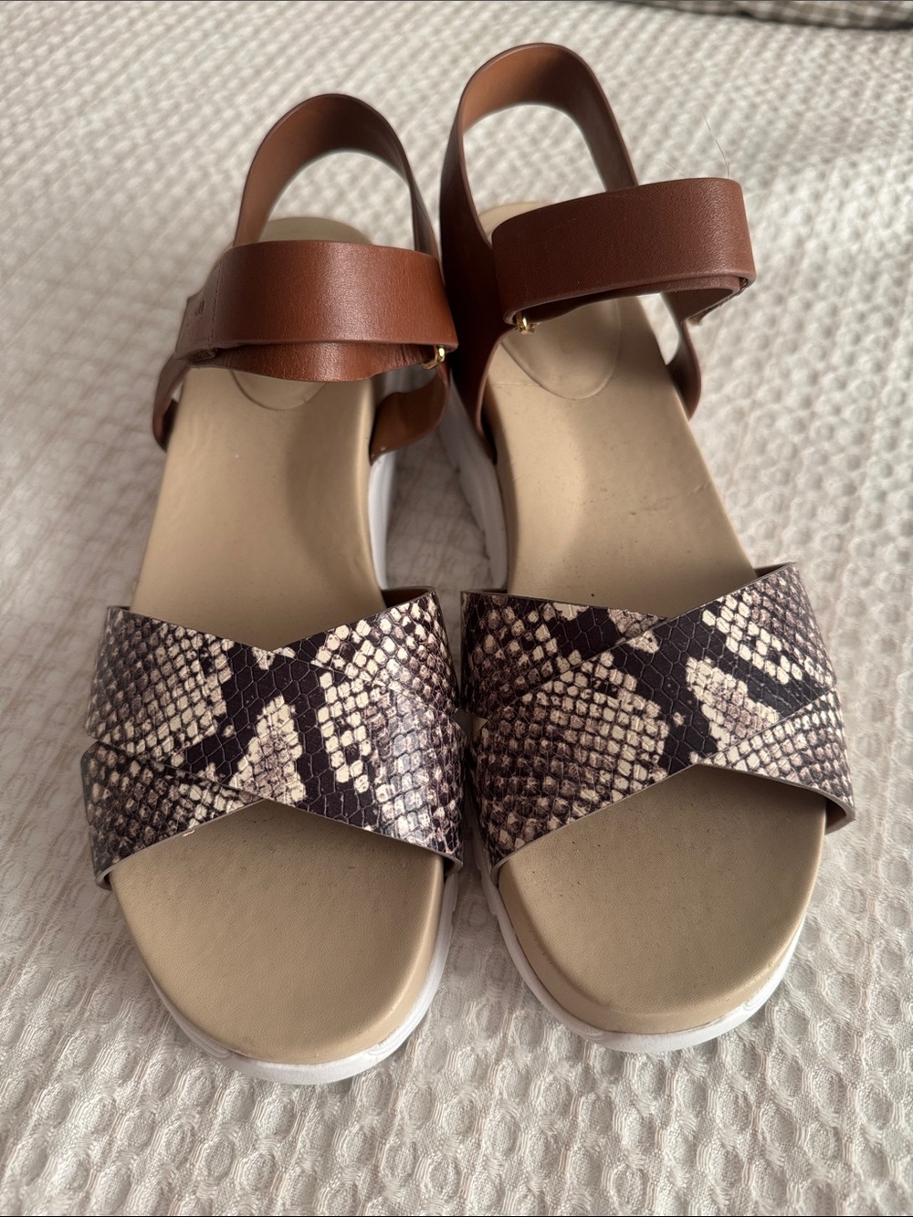 Cole Haan Brown Leather & Snake-Print Slingback Sandals